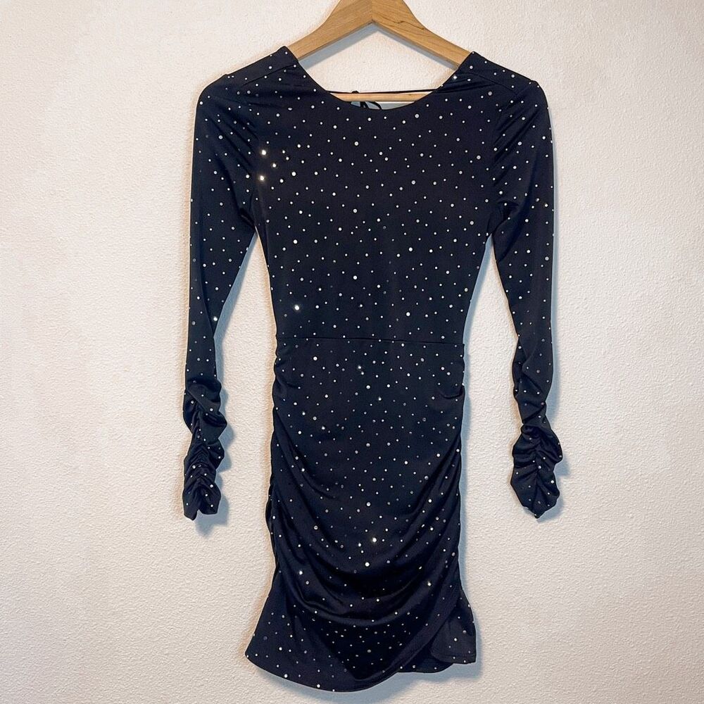 Lucy in the Sky Josie Open Back Black Silver Foil Mini Dress Size M